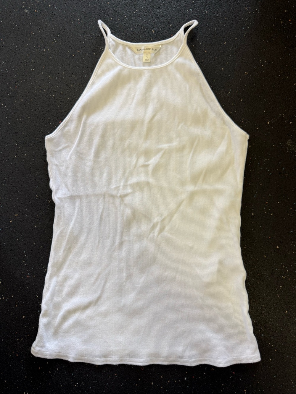 White Ribbed High-Neck Tank Top
